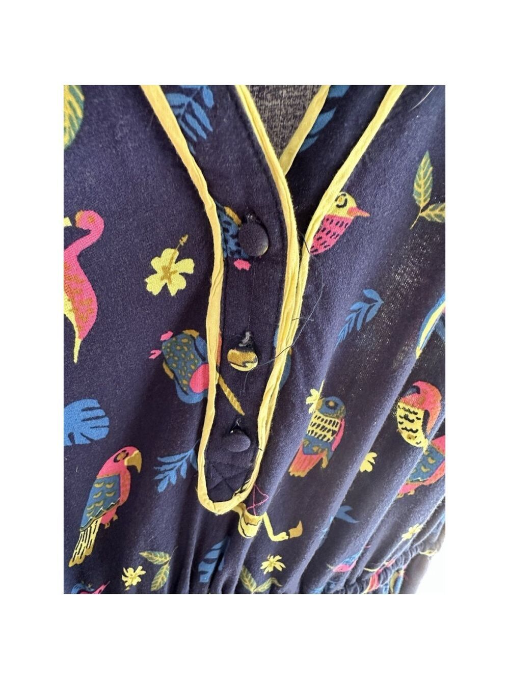ModCloth Dress Novelty Navy Blue Cafe Au Soleil Tropical Birds Sleeveless Medium - Picture 13 of 14